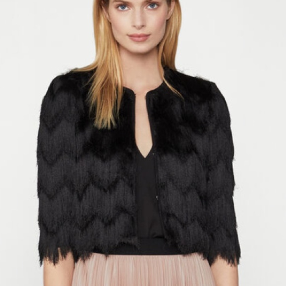 NWT Jill Stuart blk fringe glam jacket cape poncho - Picture 3 of 4
